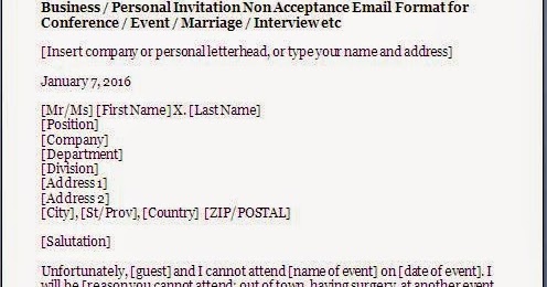 Types of contracts: Formal decline letter